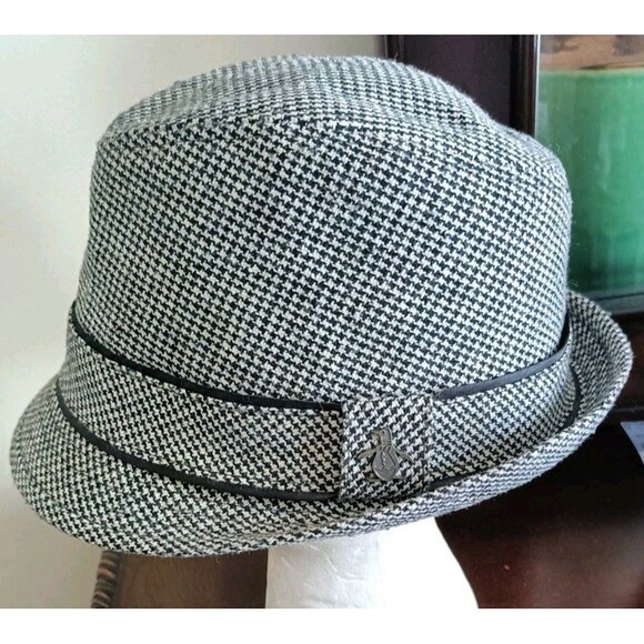 Penguin BY Munsingwear Fedora Hat Men's M/L Tweed Grey Cap Wool Blend Plaid - Picture 2 of 8